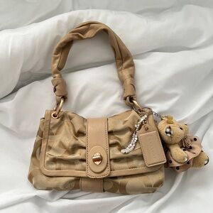 Coach Parker Champaigne Canvas Handbag Shoulder Bag with wallet & charms